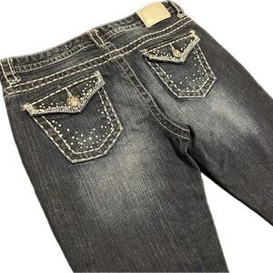 Maurices Y2K Bermuda Thick Stitch Capri Crop Jeans Bling Button 9/10 REG